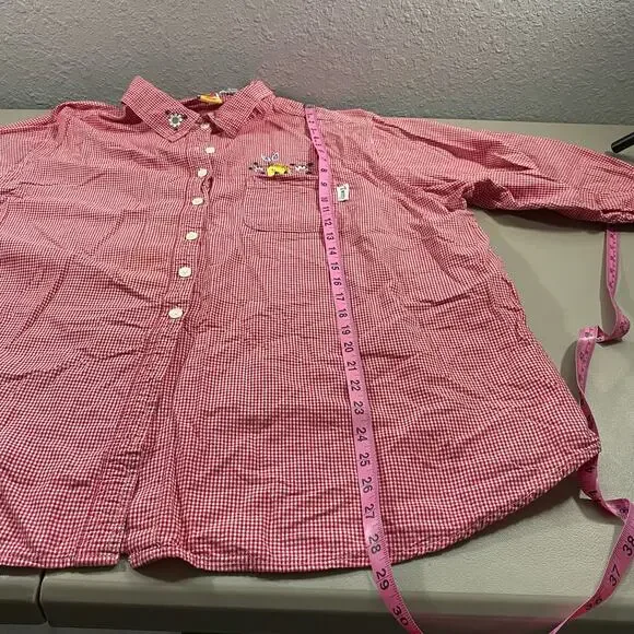 Tweety Bird 26/28 Womens Button Up Red White Plaid Looney Tunes Floral Collared - Picture 8 of 10